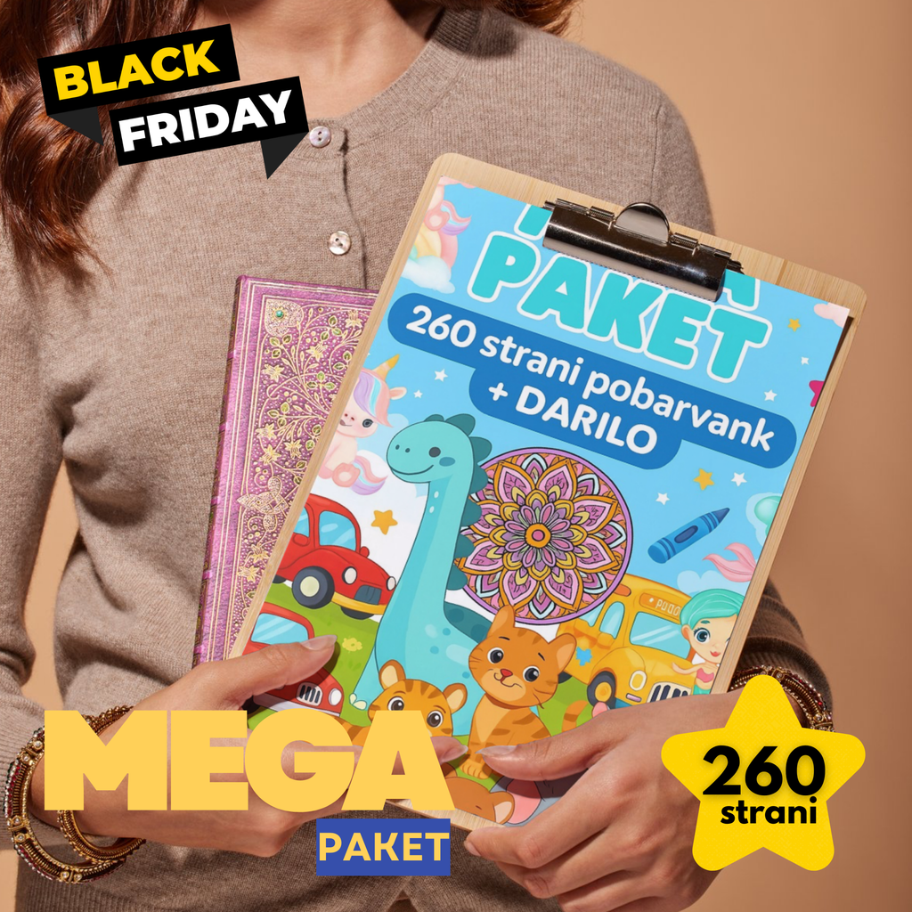 MEGA PAKET: Vse otroške pobarvanke v trgovini (260 strani + 10 strani aktivnosti + presenečenje za mamico)