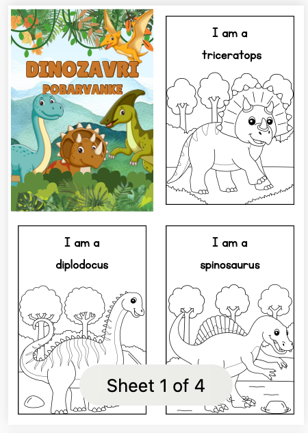 Pobarvanke Dinozavri Mini - POBARVANKE