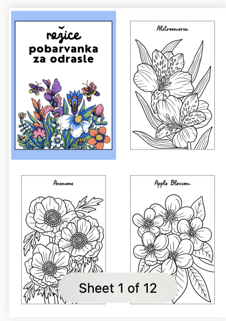Rožice - pobarvanke za odrasle - POBARVANKE
