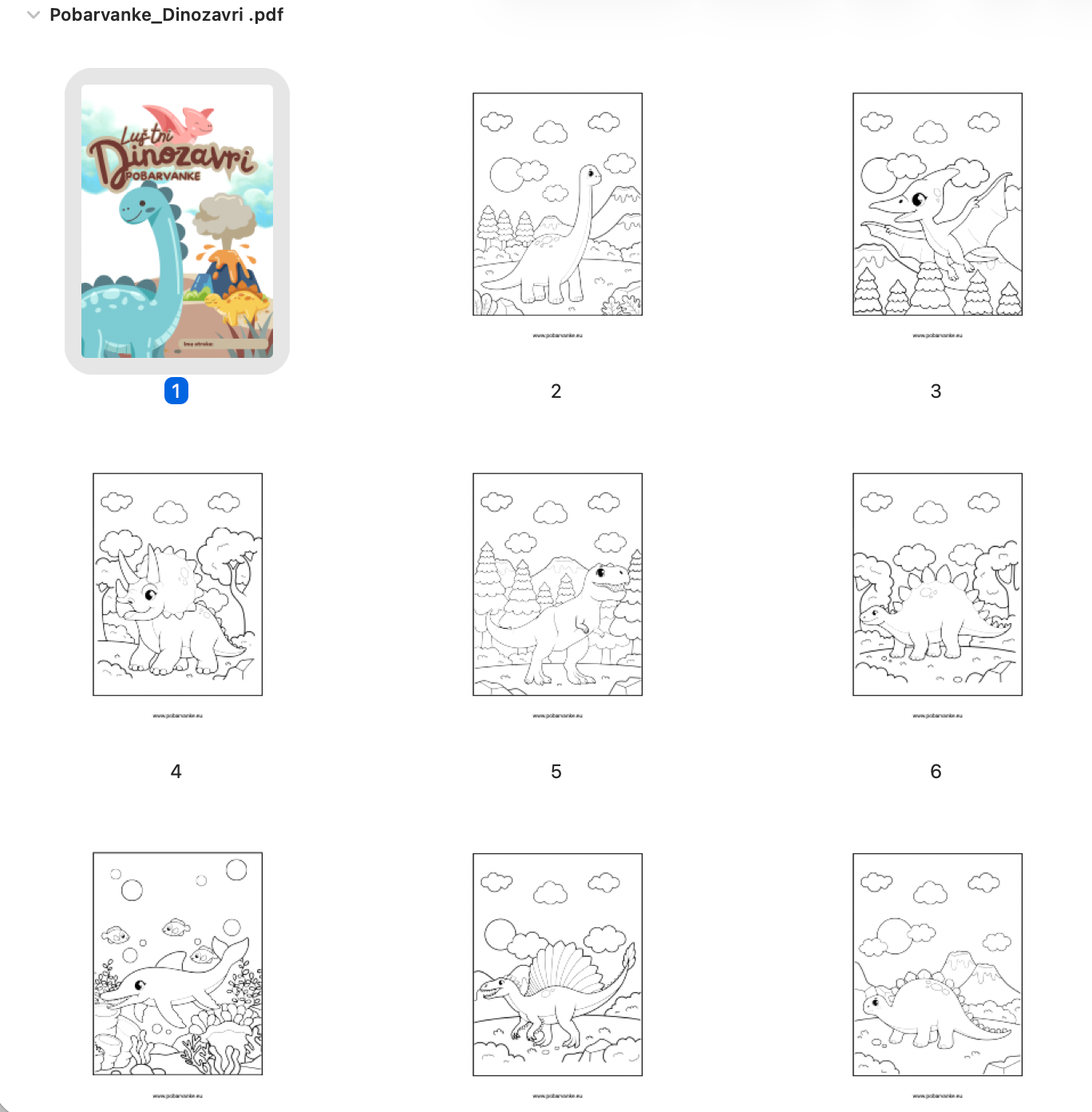 Pobarvanke Dinozavri - POBARVANKE